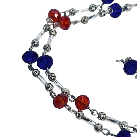 Single Strand Silver Tone With Orange And Blue Beaded Necklace (5481) - Picture 10 of 10